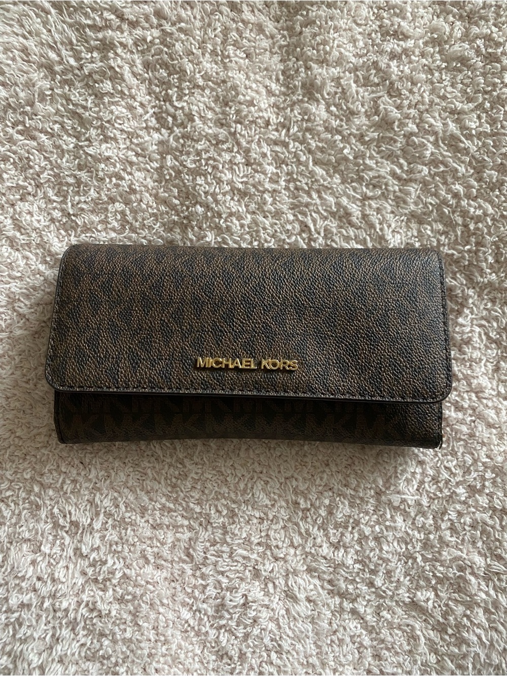 Michael Kors Brown Trifold Wallet with Gold Hardware